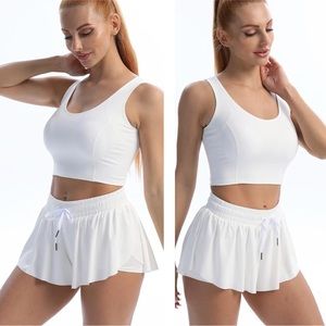 New White Flowy Running Yoga Gym Workout Athletic Shorts Skort